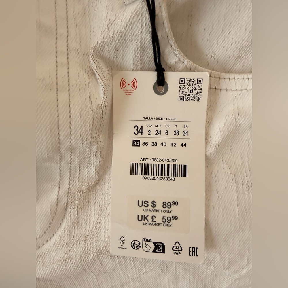 ZARA White Waxed Cracked Jeans Relaxed Fit Size 2 NEW! - Picture 12 of 15